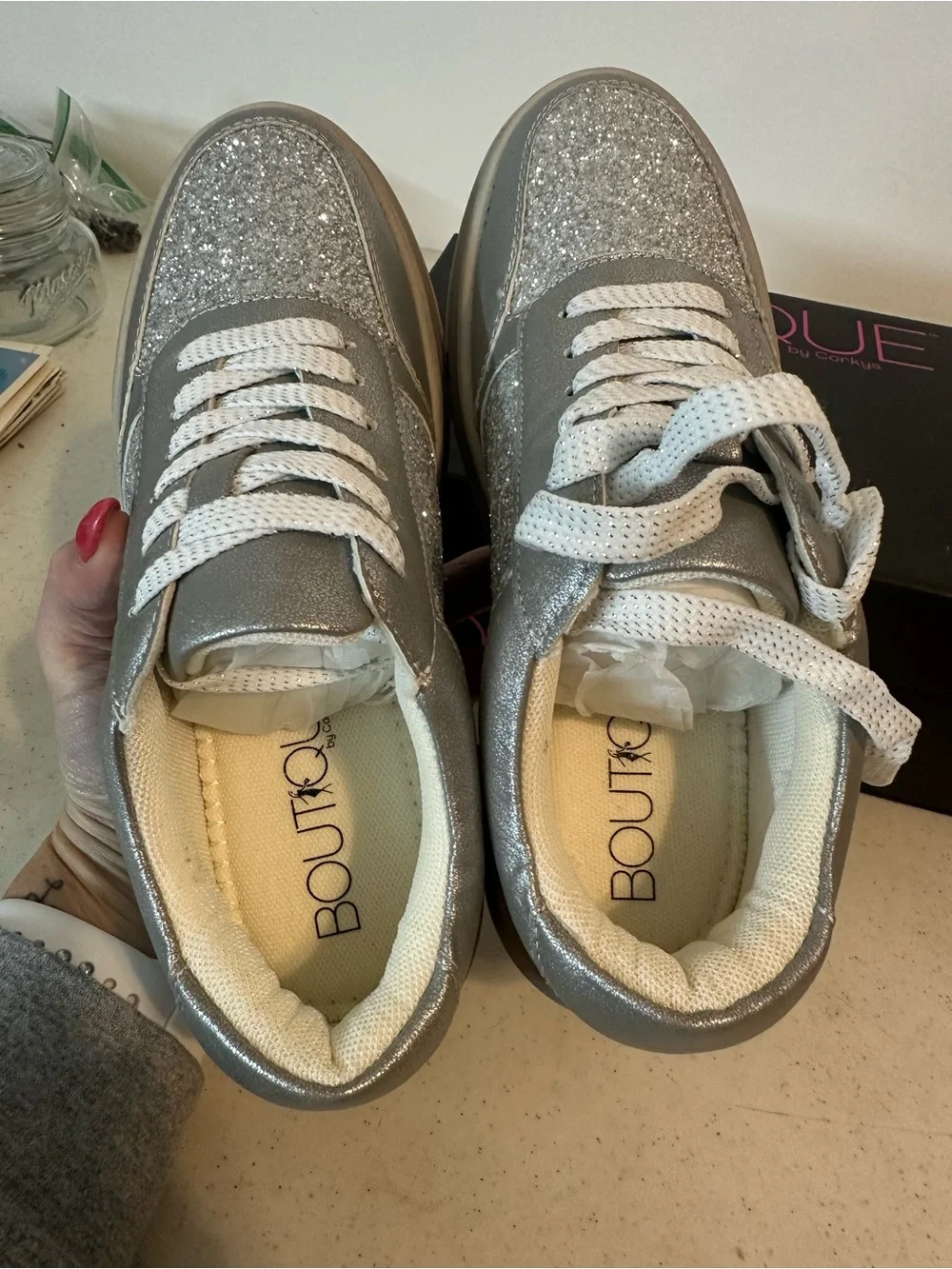 Corkys Silver Metallic Glitter Lace-Up Sneakers